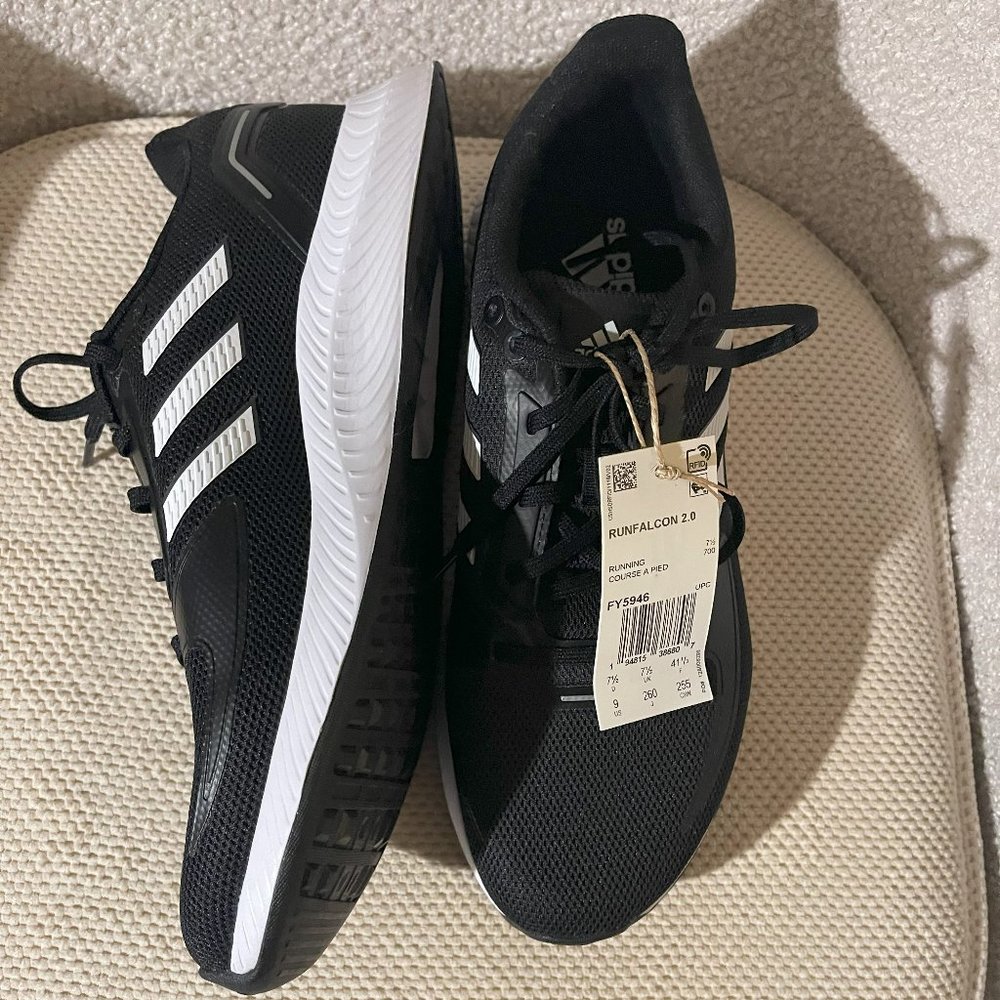 Black & White Stripe Adidas RunFalcon 2.0 Running Shoe -Women's Size 9